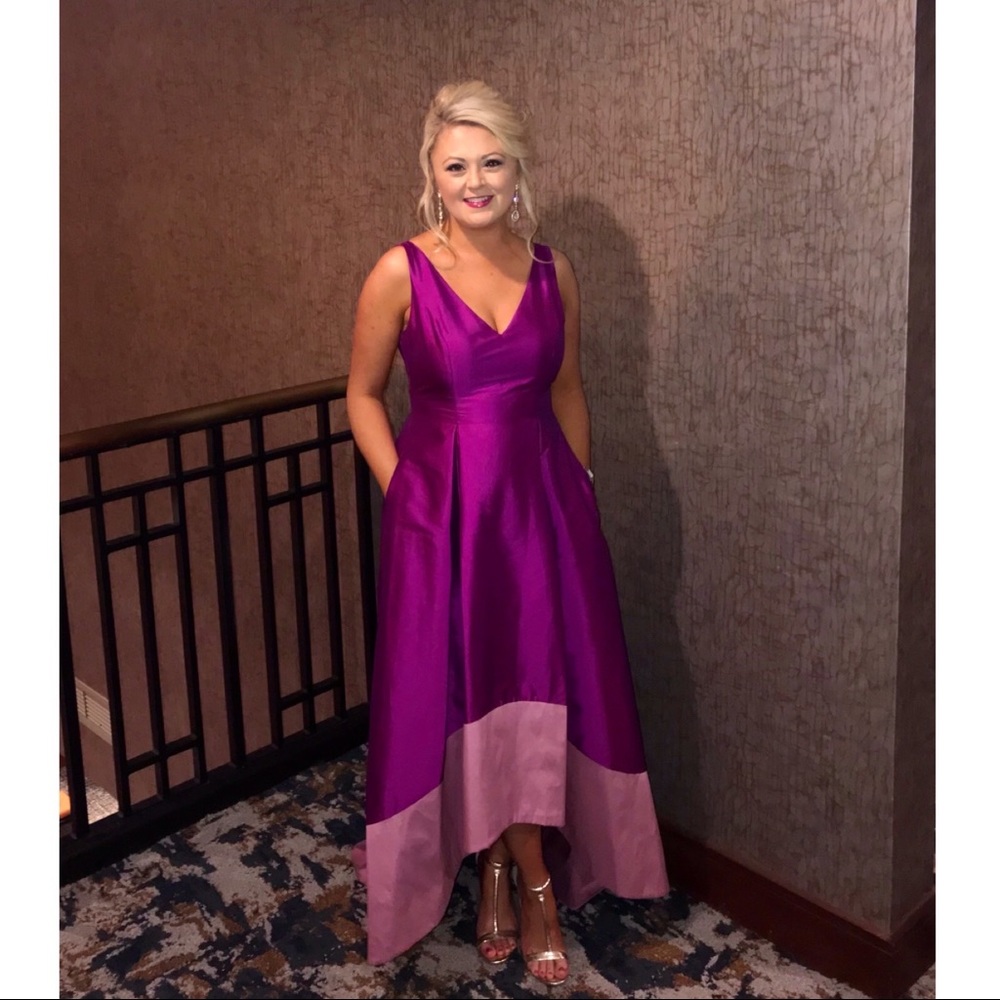 Adrianna Papell High-Low Mikado Gown